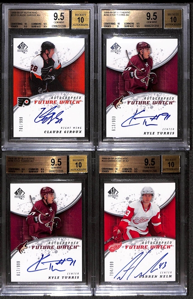 Lot of (4) BGS Graded 9.5 2008-09 SP Authentic Future Watch Rookie Autographs e/ (#/999) inc. Claude Giroux, (2) Kyle Turris, Darren Helm